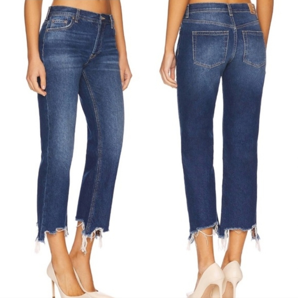 WE THE FREE The Maggie Midrise Raw Hem Straight Leg Jeans Sz 28